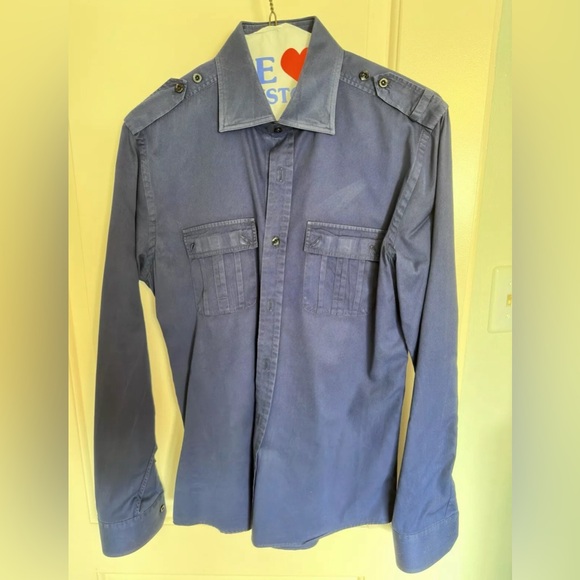 Gucci Duke Mens Button Down Dress Shirt, Blue Double Front Pocket Sz 39/15.5 - Picture 1 of 10